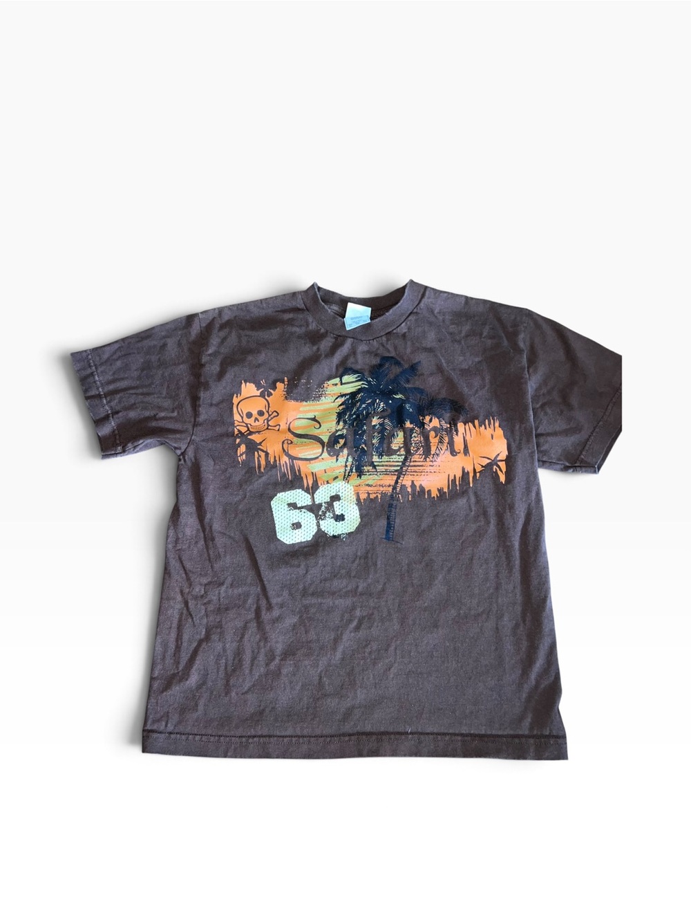 Y2K Brown Safari 63 Beach Graphic T Shirt Oversized XL Fits L Vintage 2000s